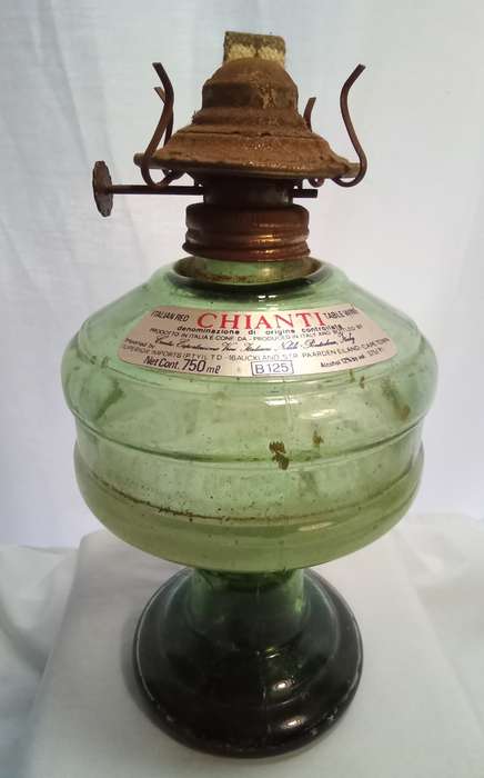 Beautiful vintage green glass Chianti wine bottle lamp base