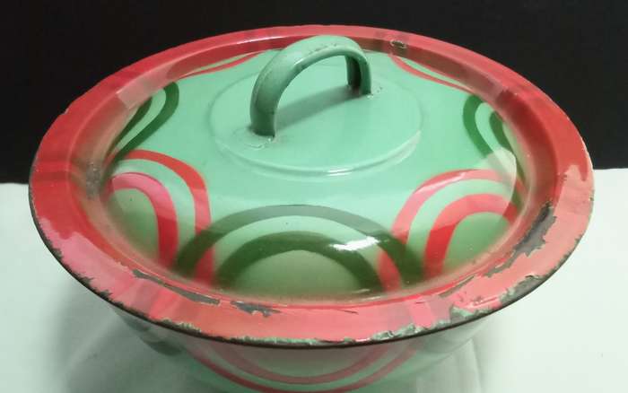 Stunning vintage enamel lidded bowl