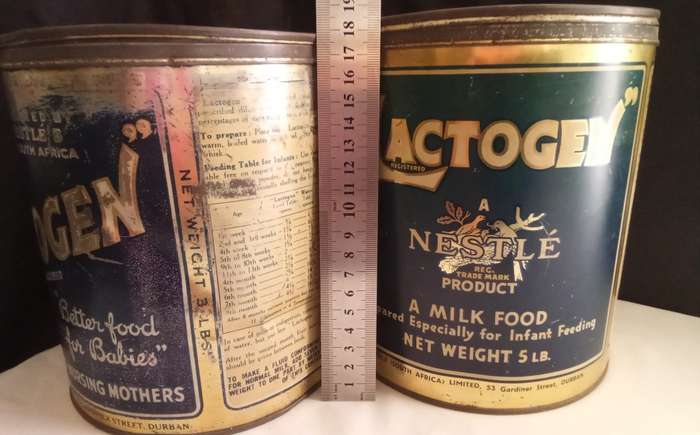 Two gorgeous vintage Lactogen tins
