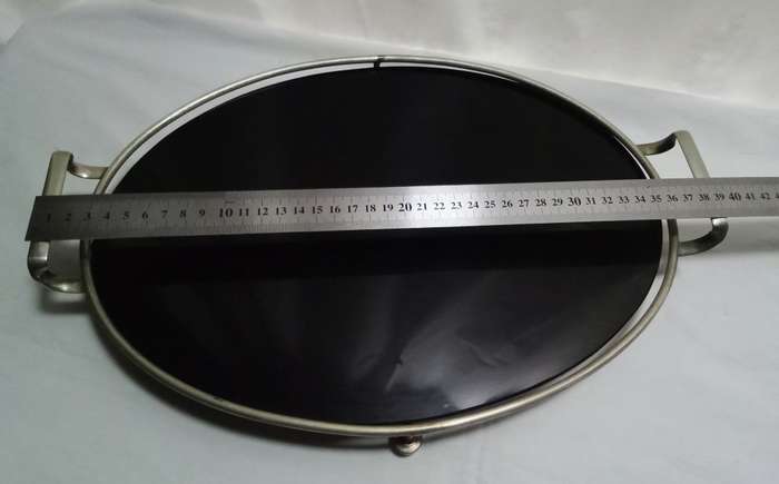 Lovely oval black glass and EPNS serving tray