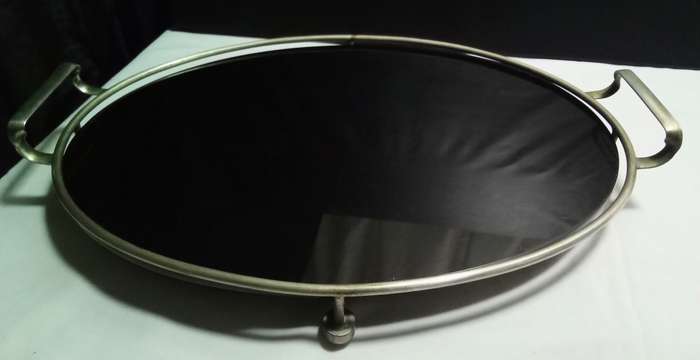 Lovely oval black glass and EPNS serving tray