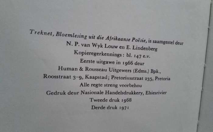 Treknet: Bloemlesing Uit Die Afr Poësie / Saamgestel Van Wyk Louw & Lindenberg (1971)