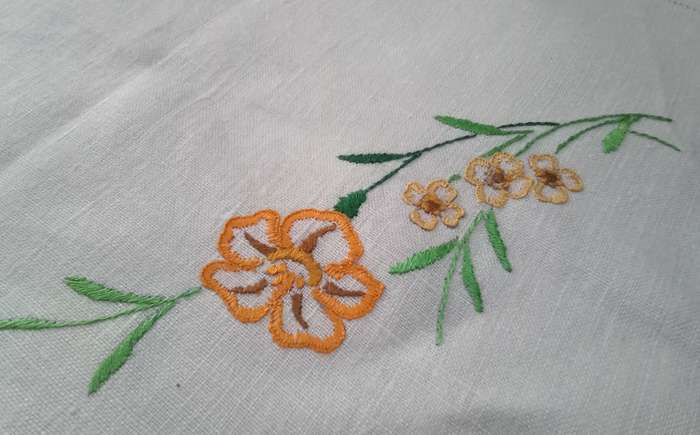 Gorgeous perfect vintage hand embroidered tray cloth