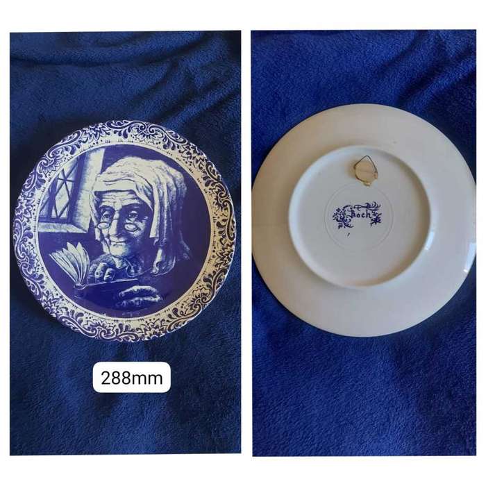 Boch Delft Blue La Louviere Belgium Vintage Plate Old Woman