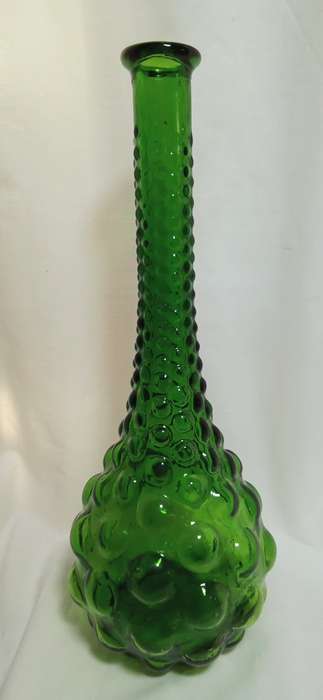 Vintage Midcentury Bubble Hobnail Green Glass Bottle