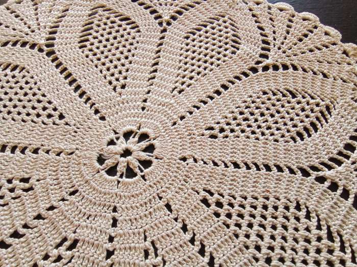 Stunning beige vintage crocheted doily