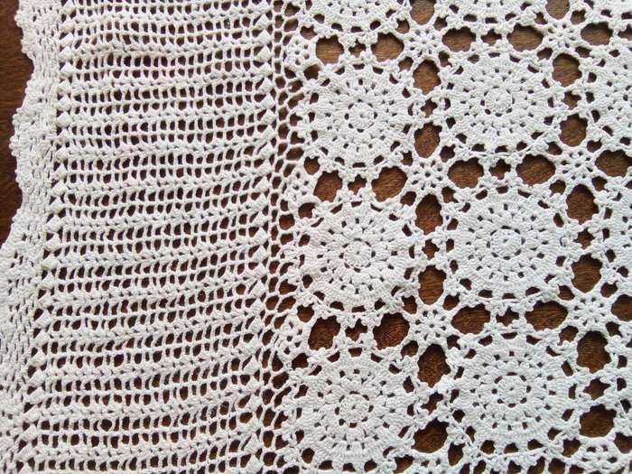 Vintage crocheted white tablecloth - About 80x80cms