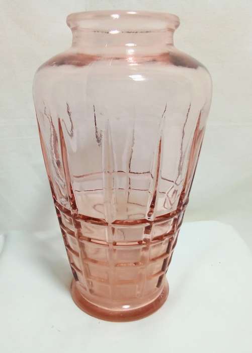 Lovely Art Deco Pink Pressed Glass Vase