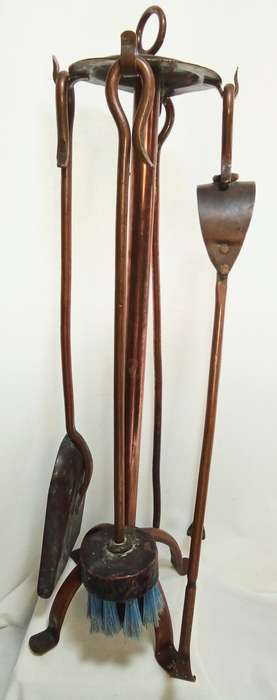 Stunning original SET OF DE KLERK COPPER FIRE IRONS, 5 PIECE