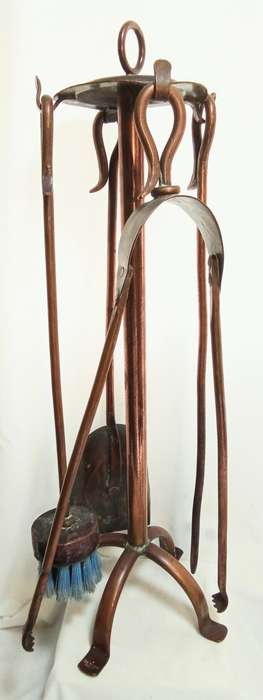 Stunning original SET OF DE KLERK COPPER FIRE IRONS, 5 PIECE