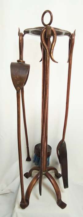 Stunning original SET OF DE KLERK COPPER FIRE IRONS, 5 PIECE