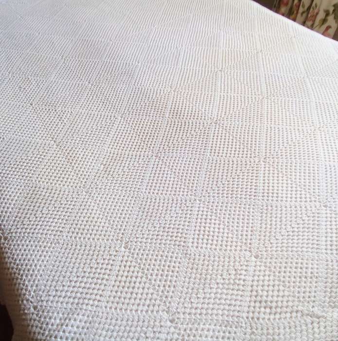 Gorgeous white hand crocheted cotton chenille blanket/throw