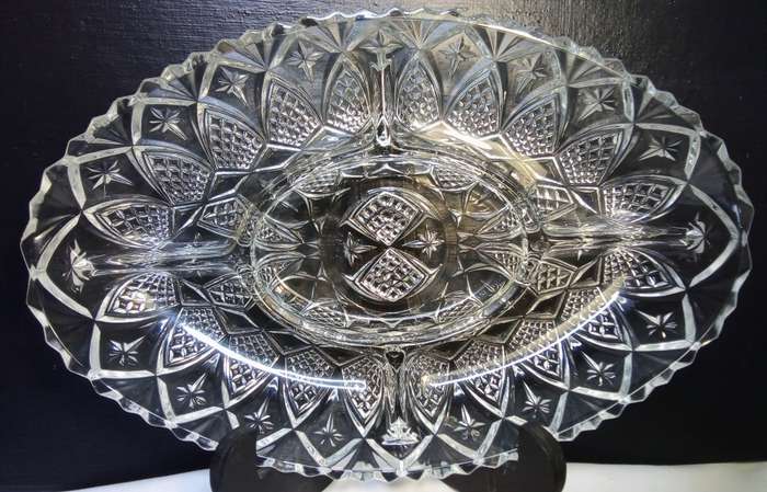Vintage Anchor Hocking Prescut Clear Star & Fan Crystal Platter