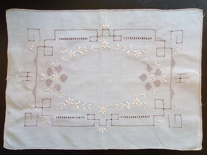 Pretty light blue vintage embroidered tray cloth