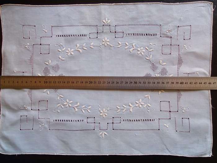 Pretty light blue vintage embroidered tray cloth