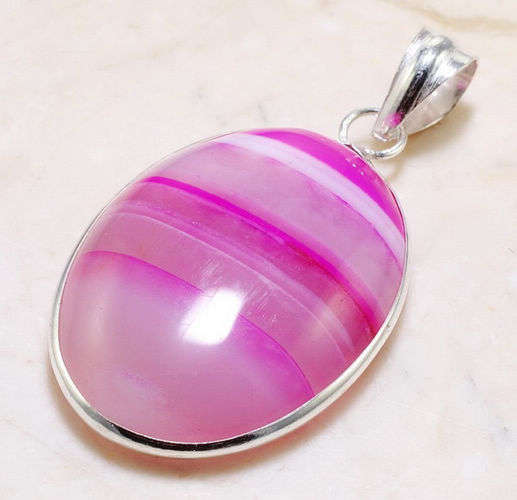 ONE OF A KIND Genuine Pink Madagascar Banded Agate Pendant!