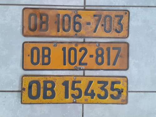 3x Old Bloemfontein Metal Numberplates - MAKE AN OFFER!!!