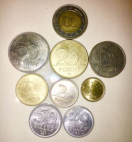 HUNGARY, SET X9,,,100 FORINT,50 FORINT,20 FORINT,10 FORINT,5 FOR,2 FOR, 1 FORINT,50 FILER,20 F 1990s