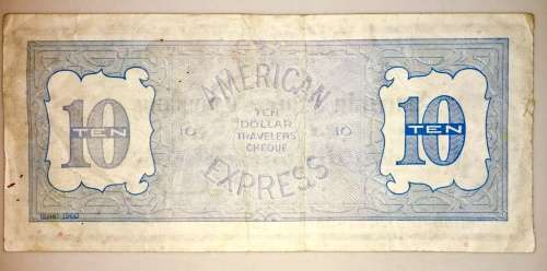 AMERICAN EXPRESS $10 TRAVELERS CHEQUE
