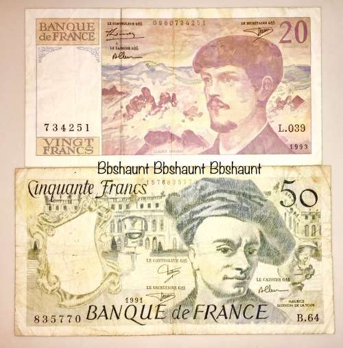 FRANCE X2,,,50 FRANCS 1991 (B.64) & 20 FRANCS 1993 (L.039)