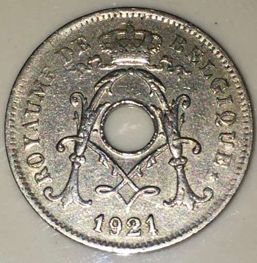 BELGIUM 10 CES  1921 ERROR COIN (DOUBLE 1 IN DATE)