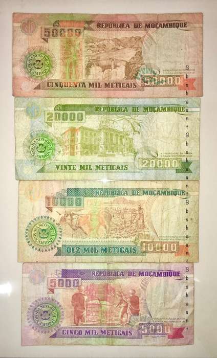 MOZAMBIQUE SET X4,,,50,000 METICAIS ,20,000 ,10,000 ,5000 METICAIS 1990s(1 BID TAKES ALL)