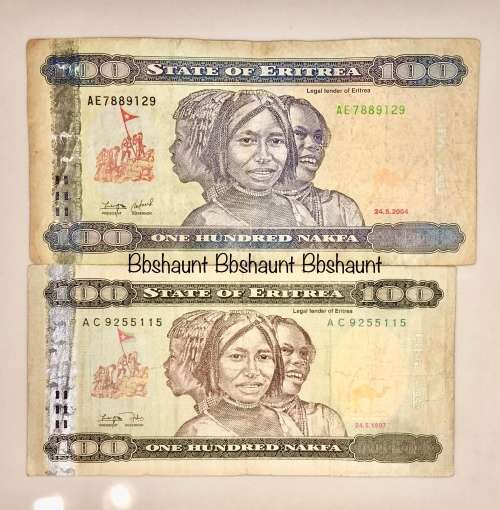 ERITREA 100 NAKFA BOTH VARIATIONS 1997 &2004