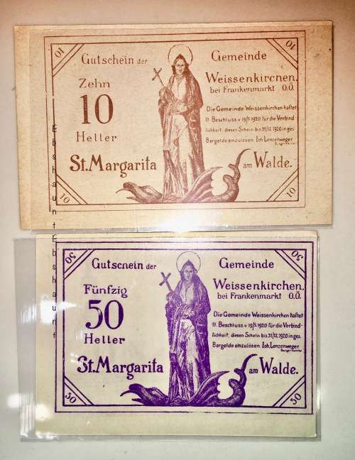 AUSTRIA SET ,,,50 HELLER & 10 HELLER WEISSENKIRCHEN ST.MARG 1920  UNC-AUNC  NOTGELD(EMERGENCY MONEY)