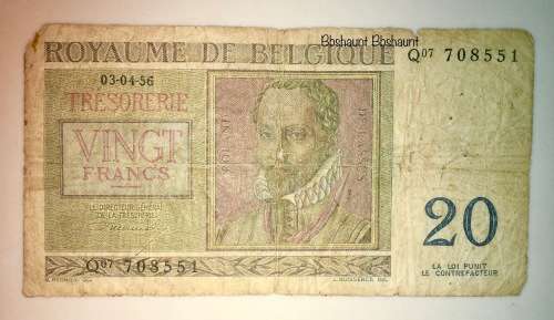 BELGIUM  20 FRANC 1956