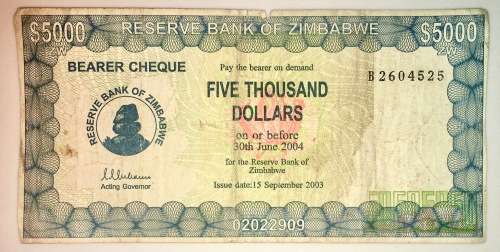 ZIMBABWE 5000 DOLLARS 2004