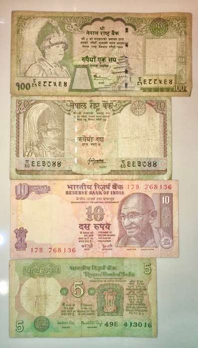 NEPAL 100 RUPEE , 10 RUPEE & INDIA 10 RUPEE , 5  RUPEE