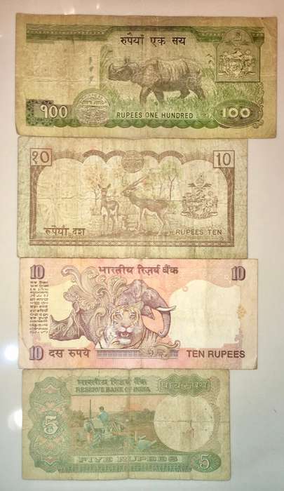 NEPAL 100 RUPEE , 10 RUPEE & INDIA 10 RUPEE , 5  RUPEE