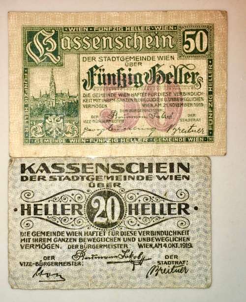 AUSTRIA SET ,,,50 HELLER & 20 HELLER KASSENSCHEIN 1919 NOTGELD(EMERGENCY MONEY)