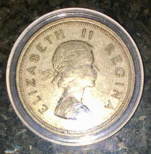 S A UNION SILVER 5 SHILLING 1957 IN COIN CAPSULE