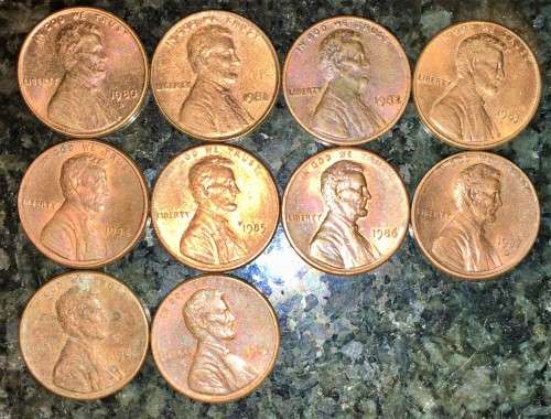 USA COMPLETE SET 1 CENT 1980 TO 1989 (1 BID TAKES ALL)