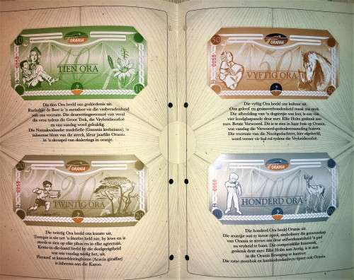 COMPLETE SET OF ORANIA  ORA-(A & B SET -0056)100 ORA TO 10 ORA UNC 1ST ISSUE 2004 IN ORIGINAL FOLDER