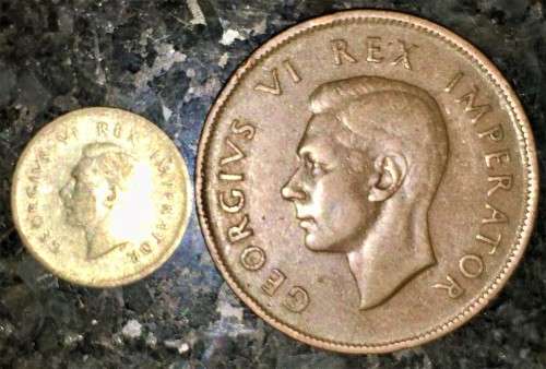 S A UNION SILVER 3D THREEPENCE TICKEY & 1 PENNY --1941 --80%SILVER