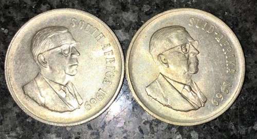 R S A  SILVER R1--1969 BOTH ENGLISH & AFRIKAANS -- 80% SILVER(1 BID TAKES ALL)