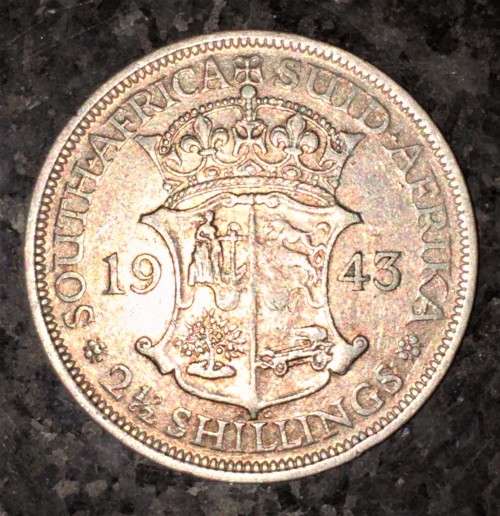 S A UNION SILVER 2 1/2 SHILLING 1943 SILVER 80%