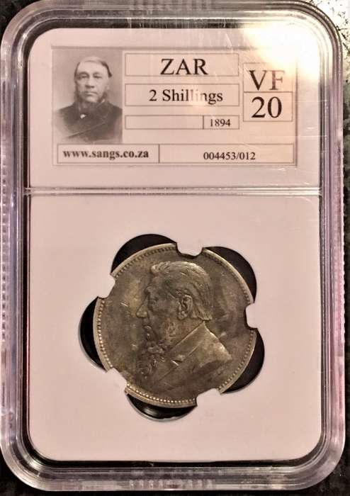 Z A R GRADED  2 SHILLING VF20  -1894 SANGS GRADED