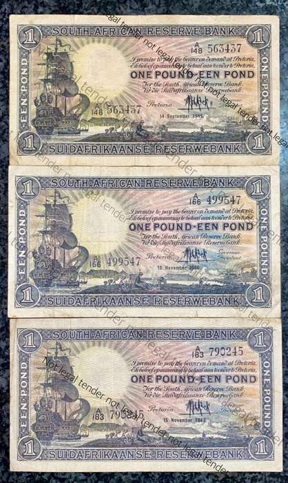 MH DE KOCK SET 1 POUND 1945 -A148, 1946 -A166 & 1947 -A183 E/A FIRST ISSUE (1 BID TAKES ALL)