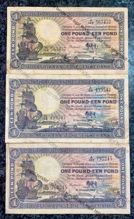 MH DE KOCK SET 1 POUND 1945 -A148, 1946 -A166 & 1947 -A183 E/A FIRST ISSUE (1 BID TAKES ALL)