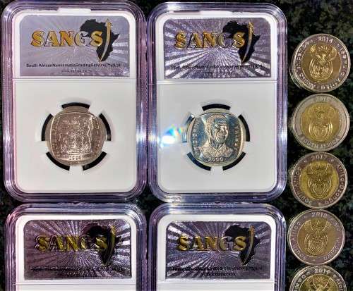 COMPLETE SET OF COMMEMORATIVE R5 COINS 1994 TO 2021 -- 4 GRADED COINS & HIGH GRADE CIRCULATED COINS