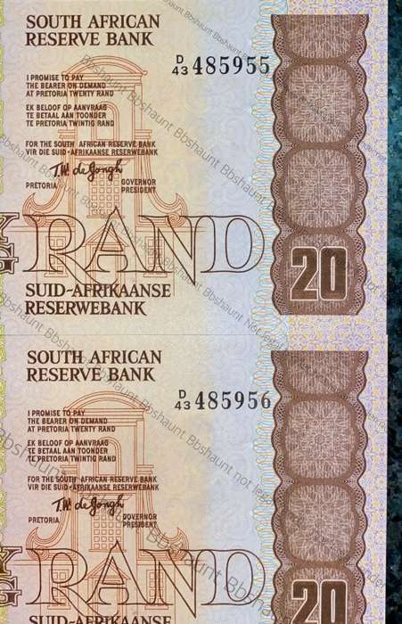 TW DE JONGH R20 IN SEQUENCE D43 /485955-956 UNC+ 4TH ISSUE 1978 (1BID TAKES ALL)