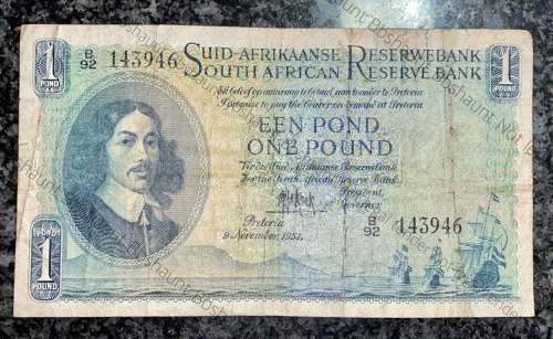 MH DE KOCK 1 POUND 9 NOVEMBER 1951 A/E 2ND ISSUE B92