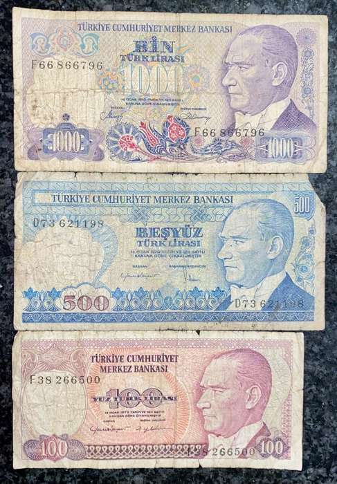 TURKEY SET 1000 LIRASI ,500 LIRASI & 100 LIRSAI (1 BID TAKES ALL)