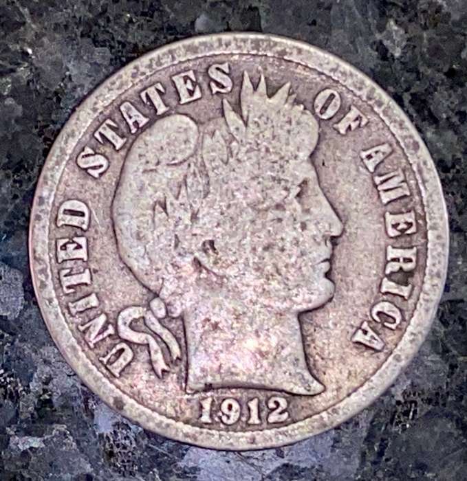 U S A SILVER 1 BARBER DIME - 10 CENT 1912 D - SILVER ,900
