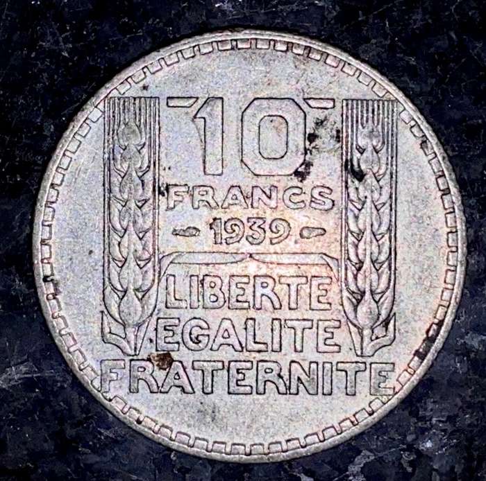 FRANCE SILVER 10 FRANCS 1939 WW2