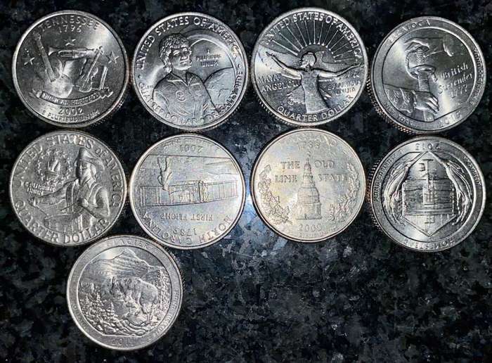 U S A  - 50 STATES COLLECTION 1/4 DOLLARS (1 BID TAKES ALL 9 COINS)