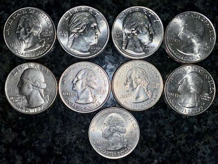 U S A  - 50 STATES COLLECTION 1/4 DOLLARS (1 BID TAKES ALL 9 COINS)
